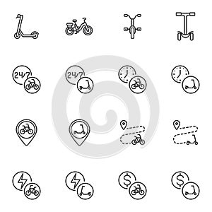 Electric transport sharing line icons set