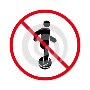 Electric Unicycle Ban Black Silhouette Icon. Forbidden Man on Monocycle Pictogram. Electro Power Battery Monowheel Red