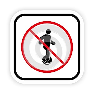 Electric Unicycle Ban Black Silhouette Icon. Forbidden Man on Monocycle Pictogram. Electro Power Battery Monowheel Red