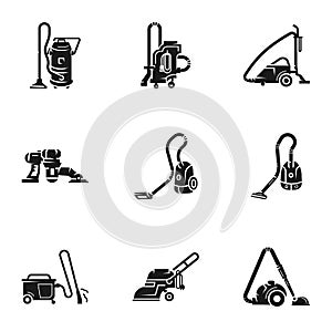 Electric vacuum cleaner icon set, simple style