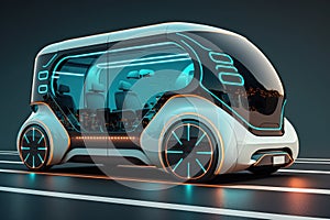 Electric vehicle with autonomous driving. Future car software technology, driverless car, autonomous vehicle