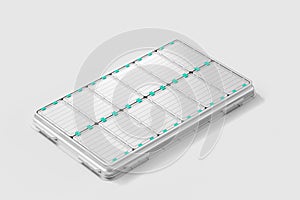 Electric vehicle battery on light background, automobile industry