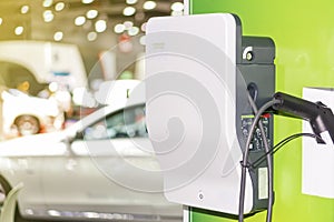 Electric vehicle charging Ev station with plug of power cable supply for Ev car