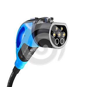 Electric vehicle charging plug isolated on white