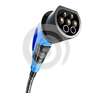 Electric vehicle charging plug isolated on white