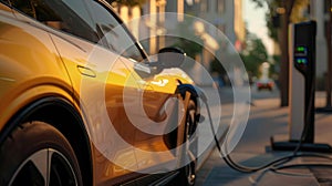 electric vehicle during the charging process at a station.