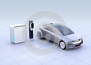 Electric vehicle, charging station and battery unit on gradient background