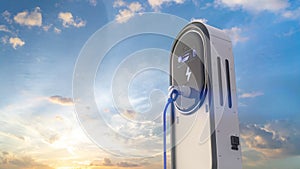 Electric vehicle charging station with blue sky