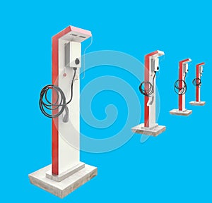 Electric Vehicle Charging Station (EV Charger), perspective view, blue background