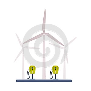 Electric Vehicle Charging Station or EV Charger and Wind Generator as Electrical Power Supply Equipment Vector