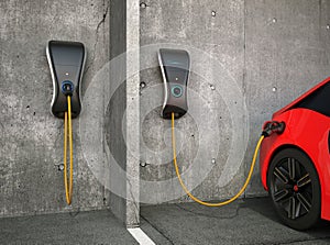 Electric vehicle charging station for home. photo