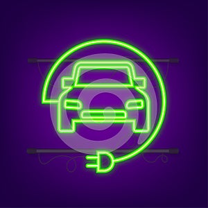 Electric vehicle charging station icon. Ev charge. Electric car. Neon icon. Vector illustration