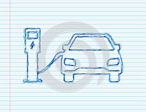 Electric vehicle charging station icon. Ev charge. Electric car. sketch icon. Vector illustration