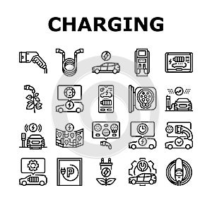 electric vehicle charging station icons set vector