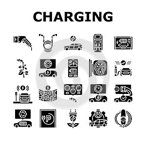 electric vehicle charging station icons set vector