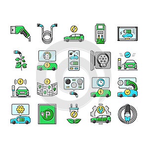 electric vehicle charging station icons set vector