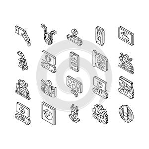 electric vehicle charging station isometric icons set vector