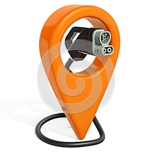 Electric vehicle charging station location concept. Map pointer