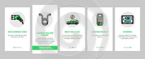electric vehicle charging station onboarding icons set vector