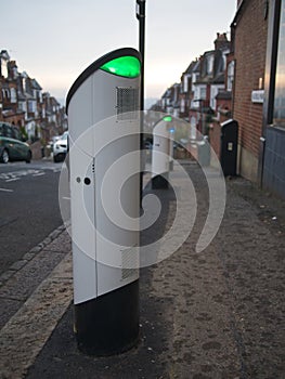 Electric vehicle charging station at a residential street in London, UK