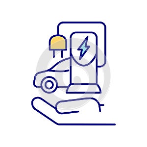 Electric vehicle charging station RGB color icon.