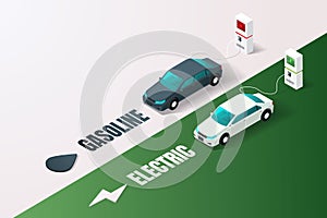 Electric vehicle charging station vs gasoline car service station