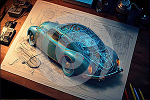 Electric vehicle concept background illustration made with generative AI