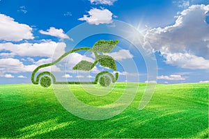 Electric Vehicle Concept in Green Environment Concept. Reduce CO2 emissions to limit climate change and global warming. Low