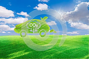 Electric Vehicle Concept in Green Environment Concept. Reduce CO2 emissions to limit climate change and global warming. Low