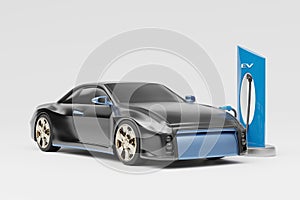 Electric vehicle EV car with Energy Station Charging 3D Rendering