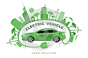 Electric vehicle for friendly polution. Go green vector illustration