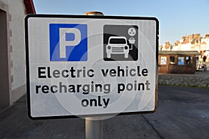 Electric vehicle recharging point only sign