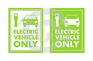 Electric Vehicle Only road sign, label. Vector stock illustration