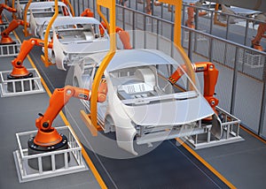 Electric vehicles body assembly line photo