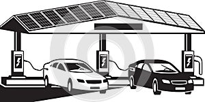 Electric vehicles at charging station with photovoltaic panels photo