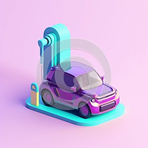 Electric vehicles and charging stations in trending color palette for advertising with Generative AI