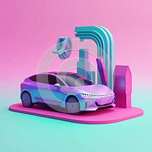 Electric vehicles and charging stations in trending color palette for advertising with Generative AI