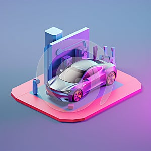 Electric vehicles and charging stations in trending color palette for advertising with Generative AI