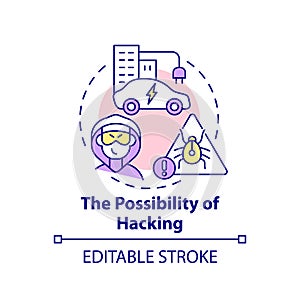 Electric vehicles hacking possibility concept icon.
