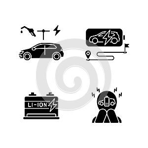 Electric vehicles travel black glyph icons set on white space