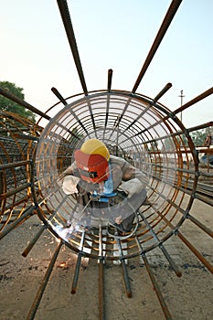 Electric welders in a construction site