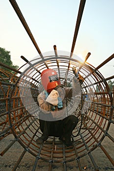 Electric welders in a construction site