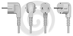 Electric white rubber plug with cord and ground, vector illustration