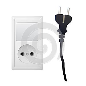 Electric white socket with plug and switch.