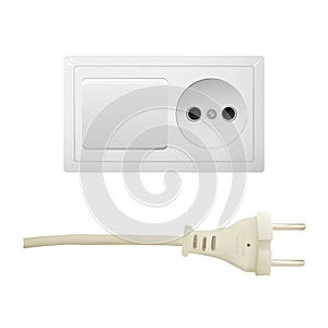 Electric white socket with plug and switch.