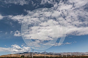 Electric wind farm under an intense blue sky in Palm Spring, CA, USA