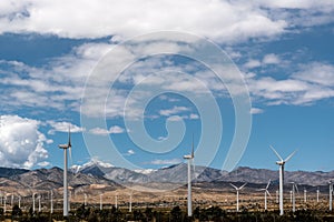 Electric wind farm under an intense blue sky in Palm Spring, CA, USA