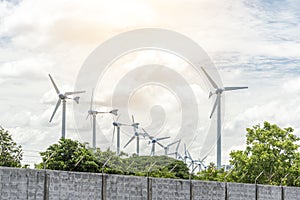 Electric wind mills for generating power fan, Technology and Nature concept