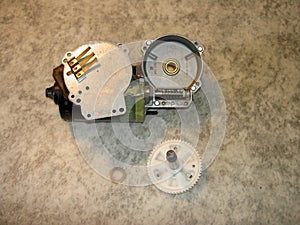 Electric wiper motor disassembled, vertical view