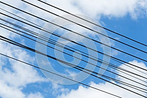 Electric wire cable on blue sky